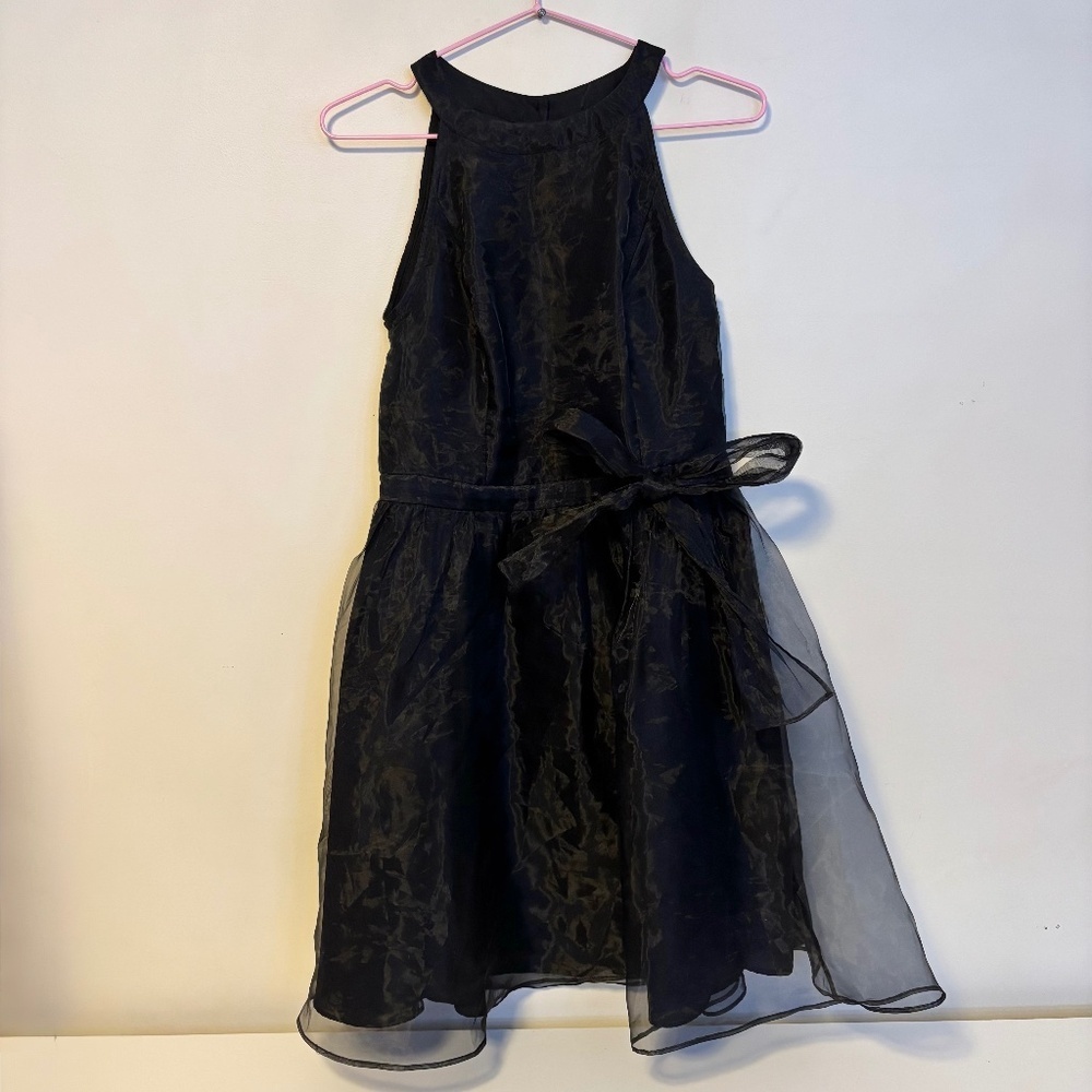 Lauren Conrad High Neck Fit and Flare Tulle Bow Mini Dress Black Womens Size 8